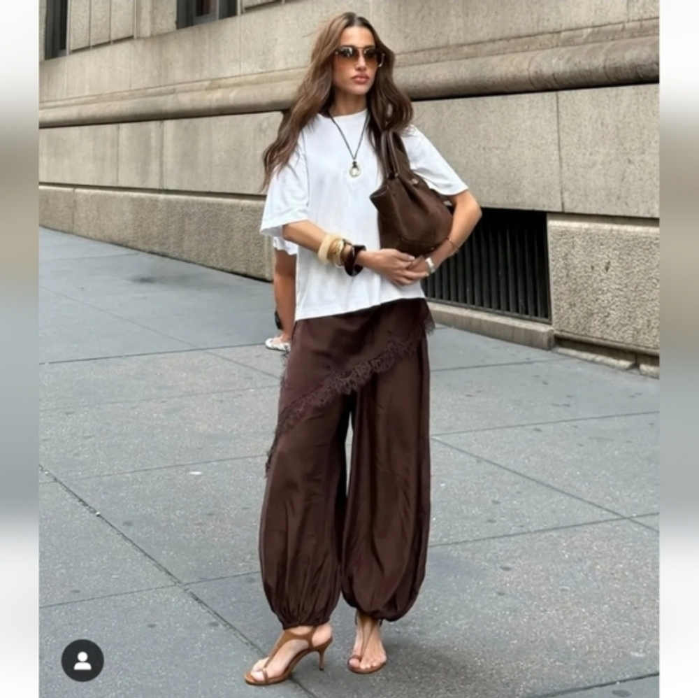 Zara Balloon Pants Bow Brown Size M L - Picture 5 of 15